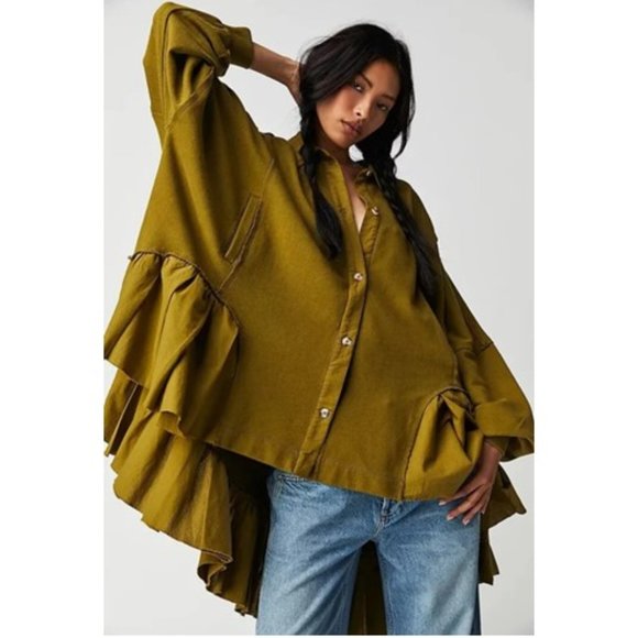 NWT-Free People Buttondown Sweatshirt - Grape Leaves - L - Picture 4 of 7